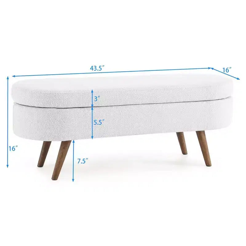 TUYOHW 43.5 Panca ottomana ovale in tessuto con contenitore, panca contenitore imbottita con gambe in legno di gomma, poggiapiedi ottomano per soggiorno, camera da letto, ingresso