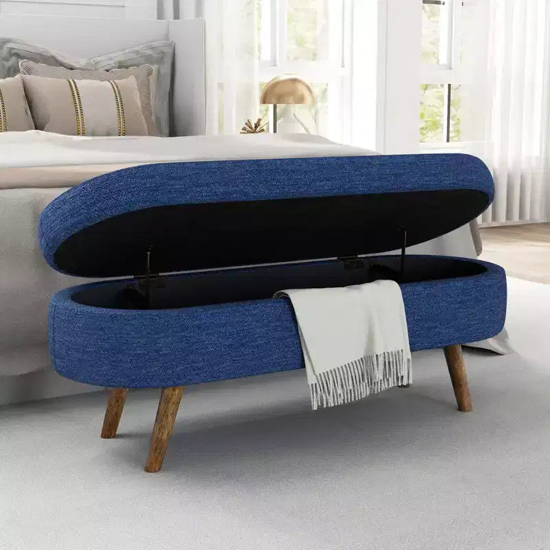 TUYOHW 43.5 Panca ottomana ovale in tessuto con contenitore, panca contenitore imbottita con gambe in legno di gomma, poggiapiedi ottomano per soggiorno, camera da letto, ingresso