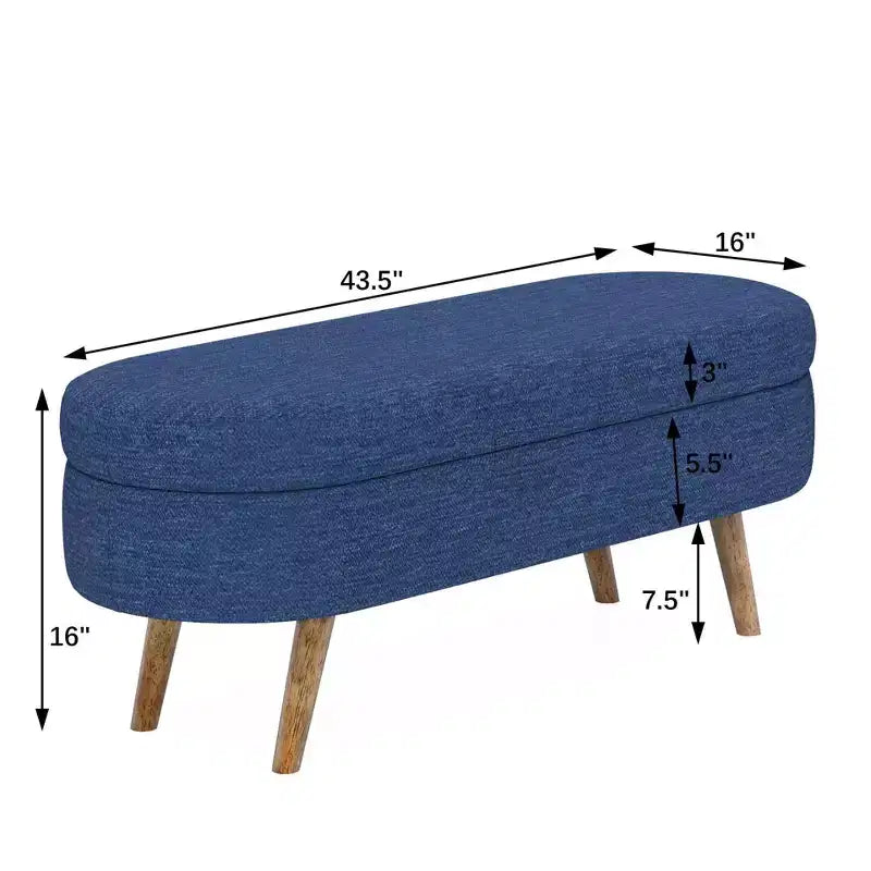 TUYOHW 43.5 Panca ottomana ovale in tessuto con contenitore, panca contenitore imbottita con gambe in legno di gomma, poggiapiedi ottomano per soggiorno, camera da letto, ingresso