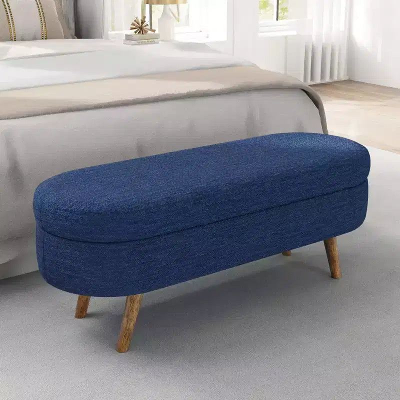 TUYOHW 43.5 Panca ottomana ovale in tessuto con contenitore, panca contenitore imbottita con gambe in legno di gomma, poggiapiedi ottomano per soggiorno, camera da letto, ingresso