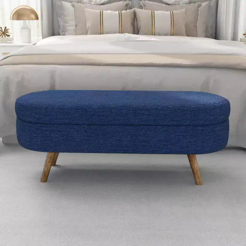 TUYOHW 43.5 Panca ottomana ovale in tessuto con contenitore, panca contenitore imbottita con gambe in legno di gomma, poggiapiedi ottomano per soggiorno, camera da letto, ingresso