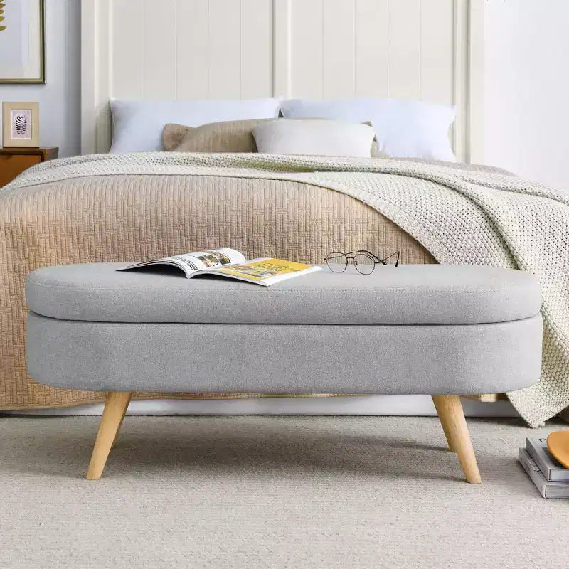 TUYOHW 43.5 Panca ottomana ovale in tessuto con contenitore, panca contenitore imbottita con gambe in legno di gomma, poggiapiedi ottomano per soggiorno, camera da letto, ingresso