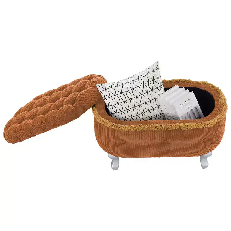 Panca contenitore imbottita TUYOHW 29.5, panca con pedana in tessuto con bottoni trapuntati e frange, piano sollevabile, panca per fondo letto per camera da letto, soggiorno