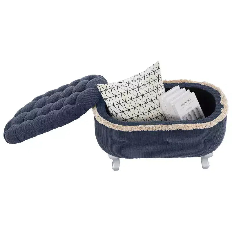 Panca contenitore imbottita TUYOHW 29.5, panca con pedana in tessuto con bottoni trapuntati e frange, piano sollevabile, panca per fondo letto per camera da letto, soggiorno