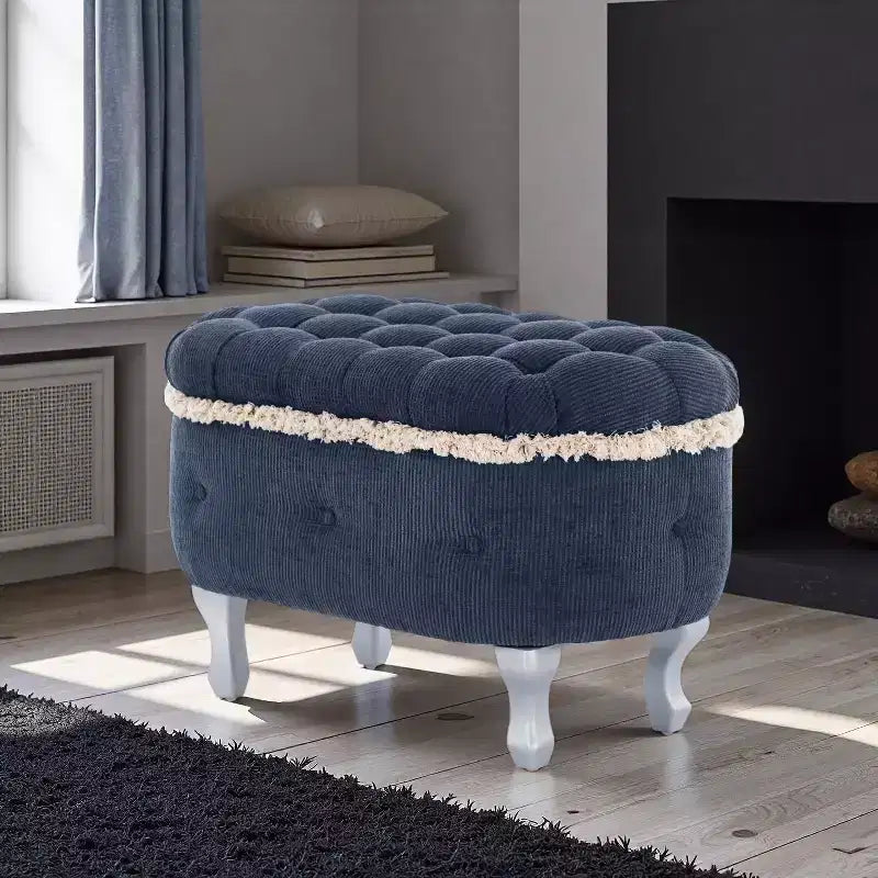 Panca contenitore imbottita TUYOHW 29.5, panca con pedana in tessuto con bottoni trapuntati e frange, piano sollevabile, panca per fondo letto per camera da letto, soggiorno