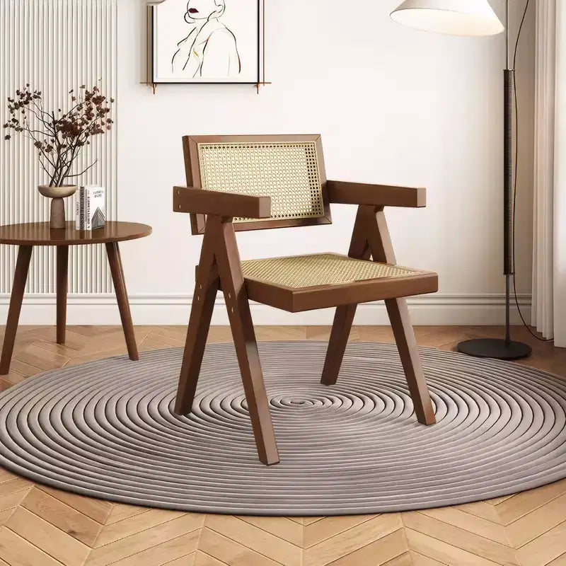 JVNOXK Sedie da Pranzo Moderne di Metà Secolo Set da 2, Sedie con Accenti in Rattan, Comode Poltrone, Sedie da Esterno in Legno con Braccioli per Camera da Letto, Marroni