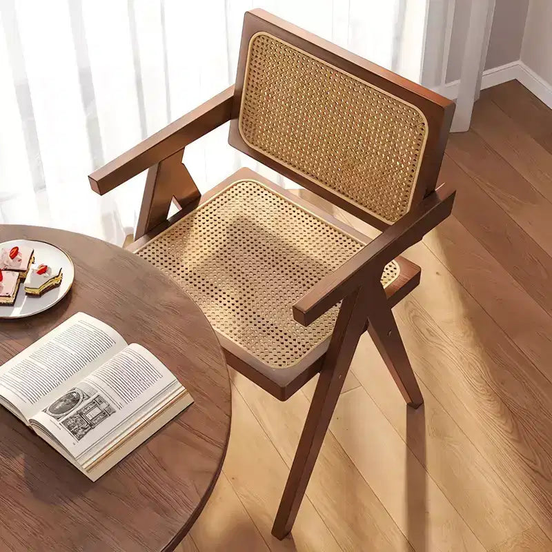 JVNOXK Sedie da Pranzo Moderne di Metà Secolo Set da 2, Sedie con Accenti in Rattan, Comode Poltrone, Sedie da Esterno in Legno con Braccioli per Camera da Letto, Marroni