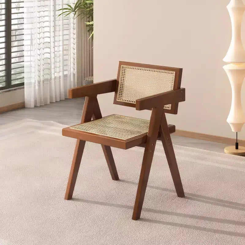 JVNOXK Sedie da Pranzo Moderne di Metà Secolo Set da 2, Sedie con Accenti in Rattan, Comode Poltrone, Sedie da Esterno in Legno con Braccioli per Camera da Letto, Marroni