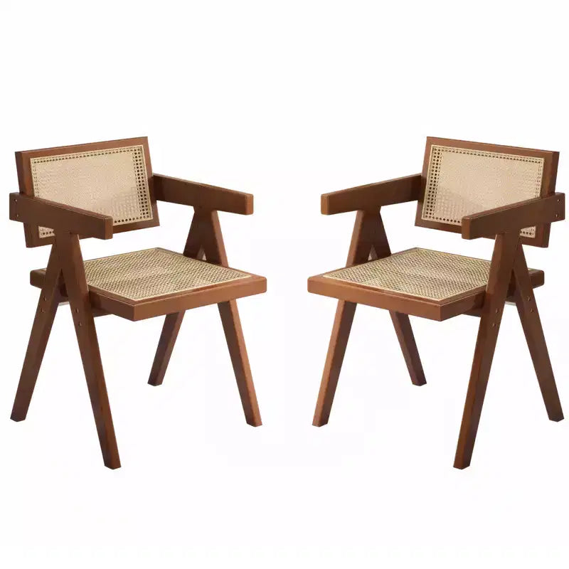 JVNOXK Sedie da Pranzo Moderne di Metà Secolo Set da 2, Sedie con Accenti in Rattan, Comode Poltrone, Sedie da Esterno in Legno con Braccioli per Camera da Letto, Marroni