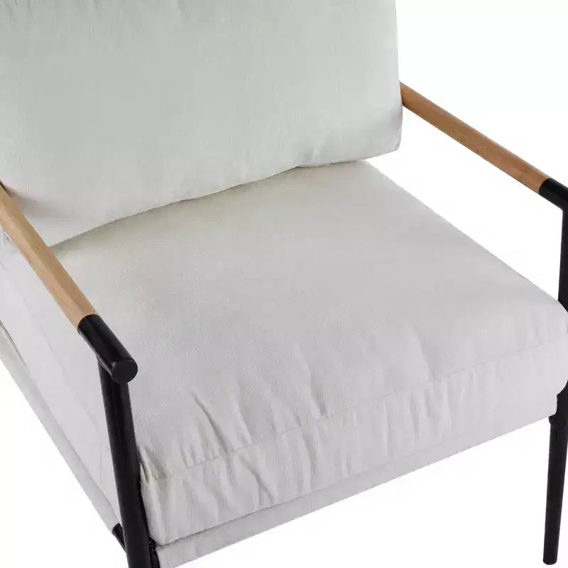 MAYEERTY 27.56 Poltrona d'accento moderna, cuscini imbottiti, struttura in metallo minimalista, braccioli in legno, soggiorno, camera da letto, ufficio