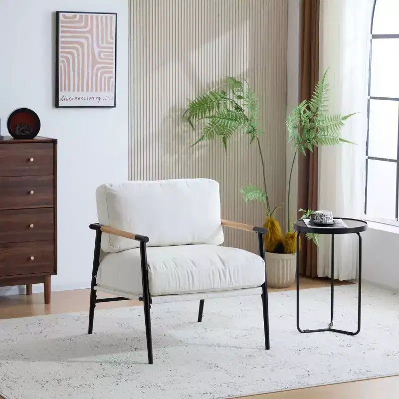 MAYEERTY 27.56 Poltrona d'accento moderna, cuscini imbottiti, struttura in metallo minimalista, braccioli in legno, soggiorno, camera da letto, ufficio