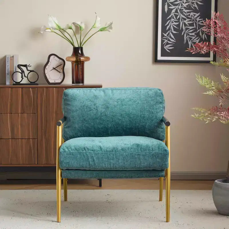 MAYEERTY 27.56 Poltrona d'accento moderna, cuscini imbottiti, struttura in metallo minimalista, braccioli in legno, soggiorno, camera da letto, ufficio