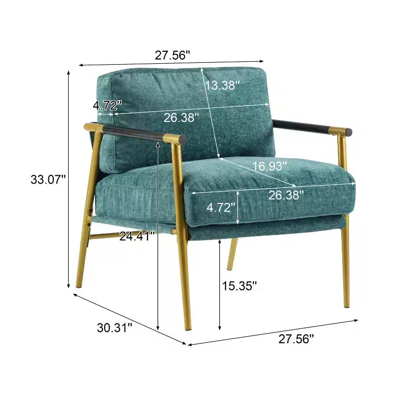 MAYEERTY 27.56 Poltrona d'accento moderna, cuscini imbottiti, struttura in metallo minimalista, braccioli in legno, soggiorno, camera da letto, ufficio