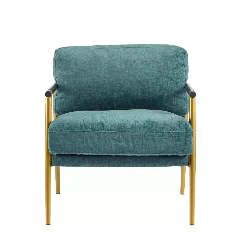 MAYEERTY 27.56 Poltrona d'accento moderna, cuscini imbottiti, struttura in metallo minimalista, braccioli in legno, soggiorno, camera da letto, ufficio