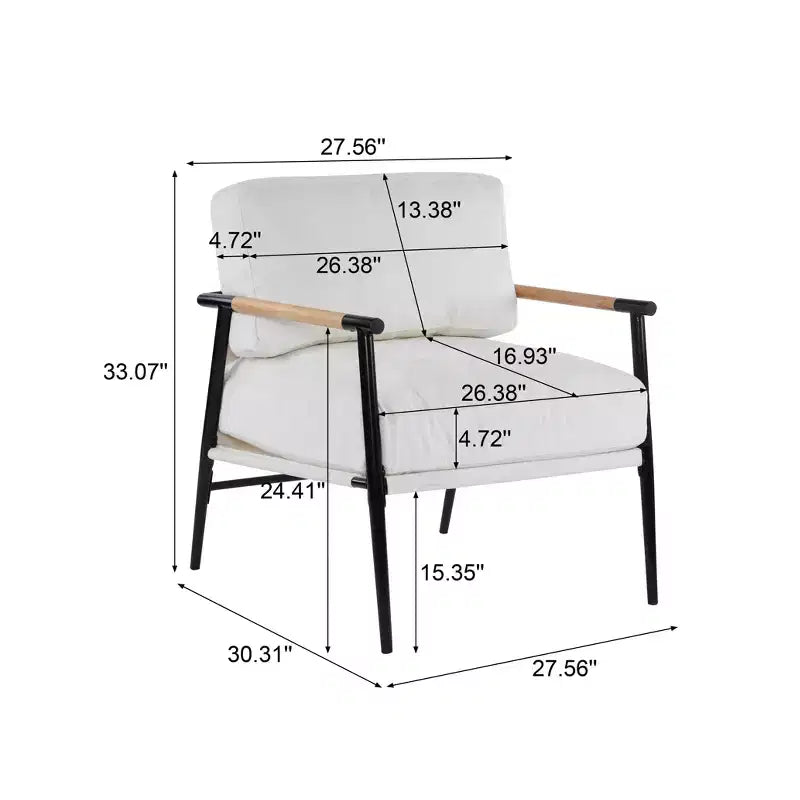 MAYEERTY 27.56 Poltrona d'accento moderna, cuscini imbottiti, struttura in metallo minimalista, braccioli in legno, soggiorno, camera da letto, ufficio