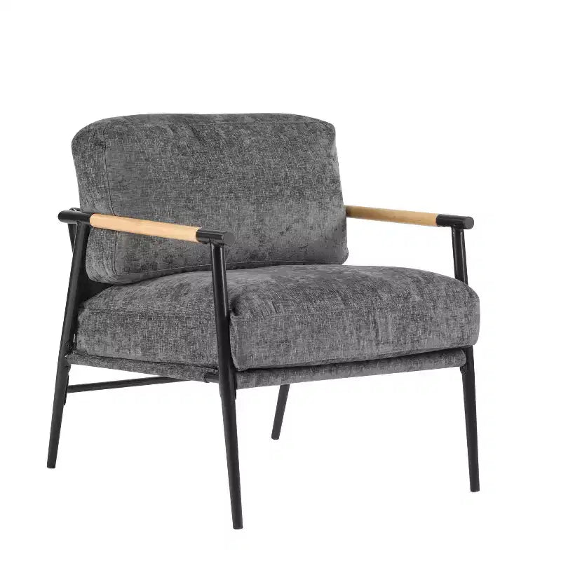 MAYEERTY 27.56 Poltrona d'accento moderna, cuscini imbottiti, struttura in metallo minimalista, braccioli in legno, soggiorno, camera da letto, ufficio