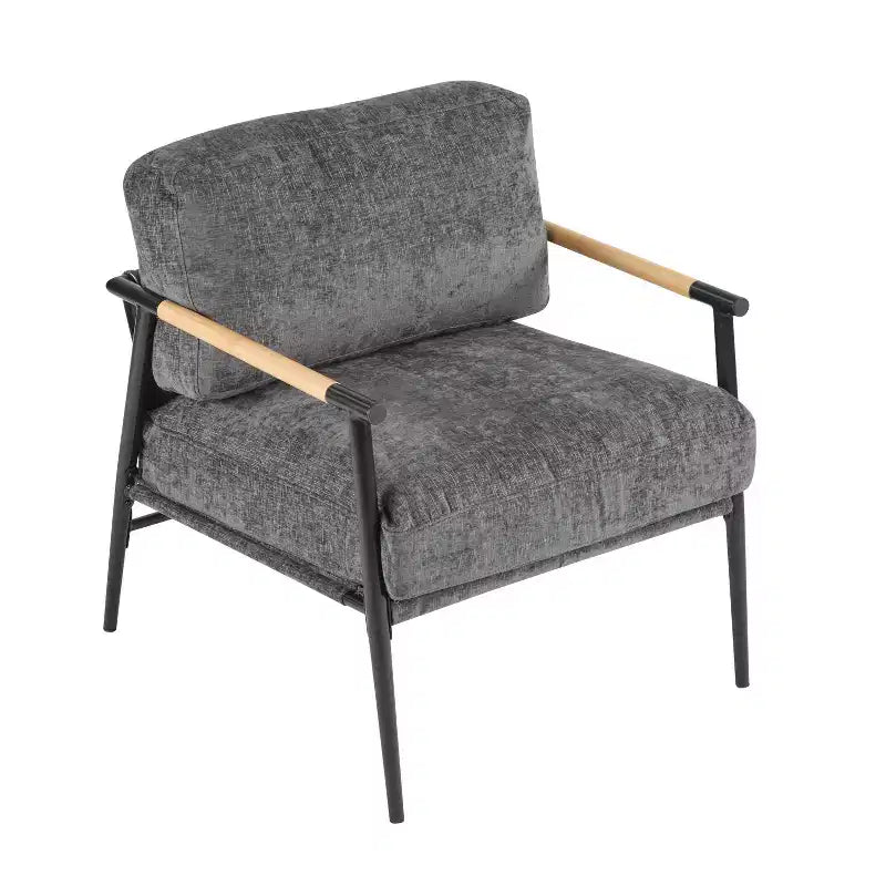 MAYEERTY 27.56 Poltrona d'accento moderna, cuscini imbottiti, struttura in metallo minimalista, braccioli in legno, soggiorno, camera da letto, ufficio