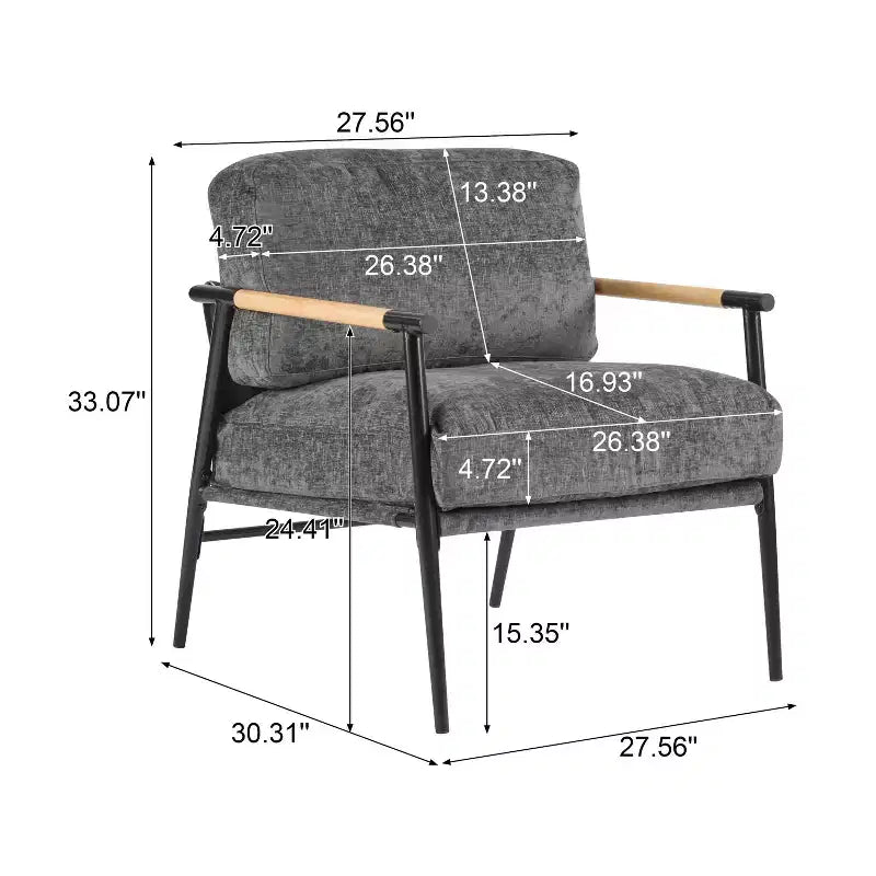 MAYEERTY 27.56 Poltrona d'accento moderna, cuscini imbottiti, struttura in metallo minimalista, braccioli in legno, soggiorno, camera da letto, ufficio