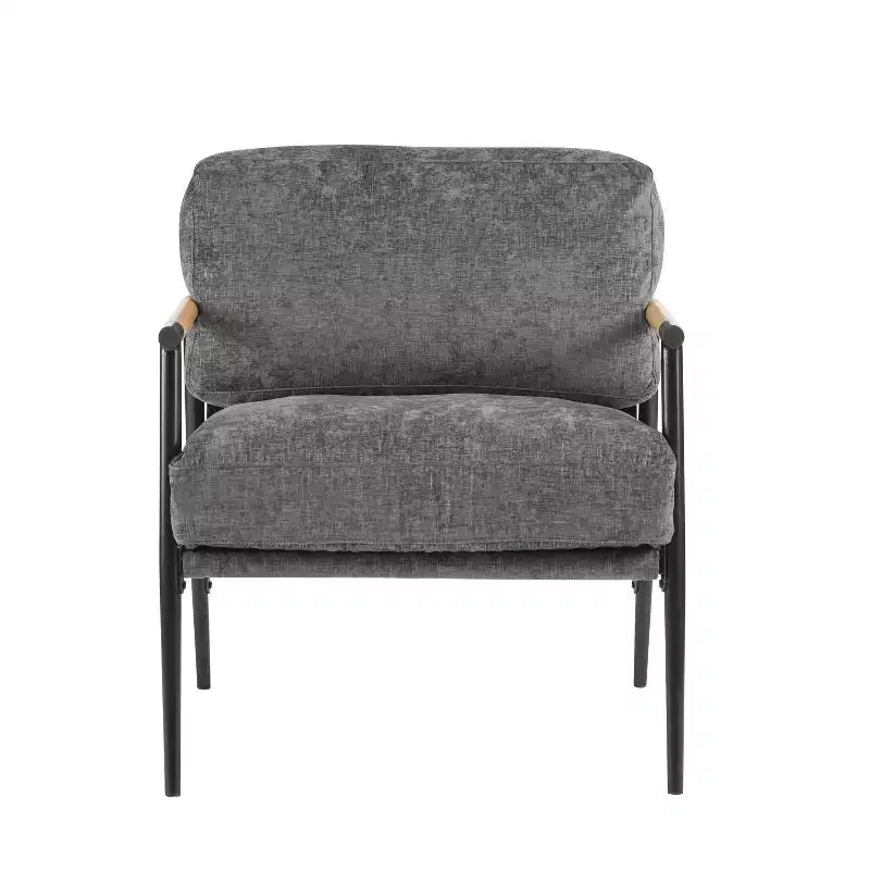 MAYEERTY 27.56 Poltrona d'accento moderna, cuscini imbottiti, struttura in metallo minimalista, braccioli in legno, soggiorno, camera da letto, ufficio
