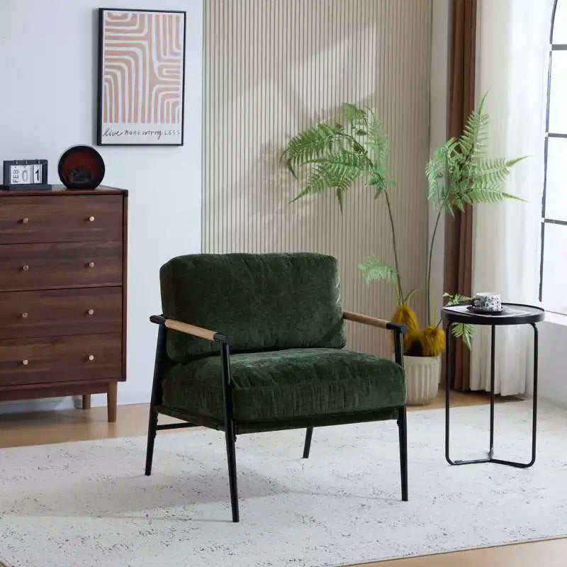 MAYEERTY 27.56 Poltrona d'accento moderna, cuscini imbottiti, struttura in metallo minimalista, braccioli in legno, soggiorno, camera da letto, ufficio