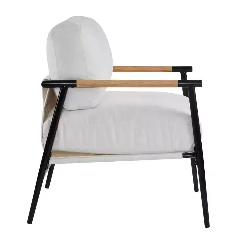 MAYEERTY 27.56 Poltrona d'accento moderna, cuscini imbottiti, struttura in metallo minimalista, braccioli in legno, soggiorno, camera da letto, ufficio