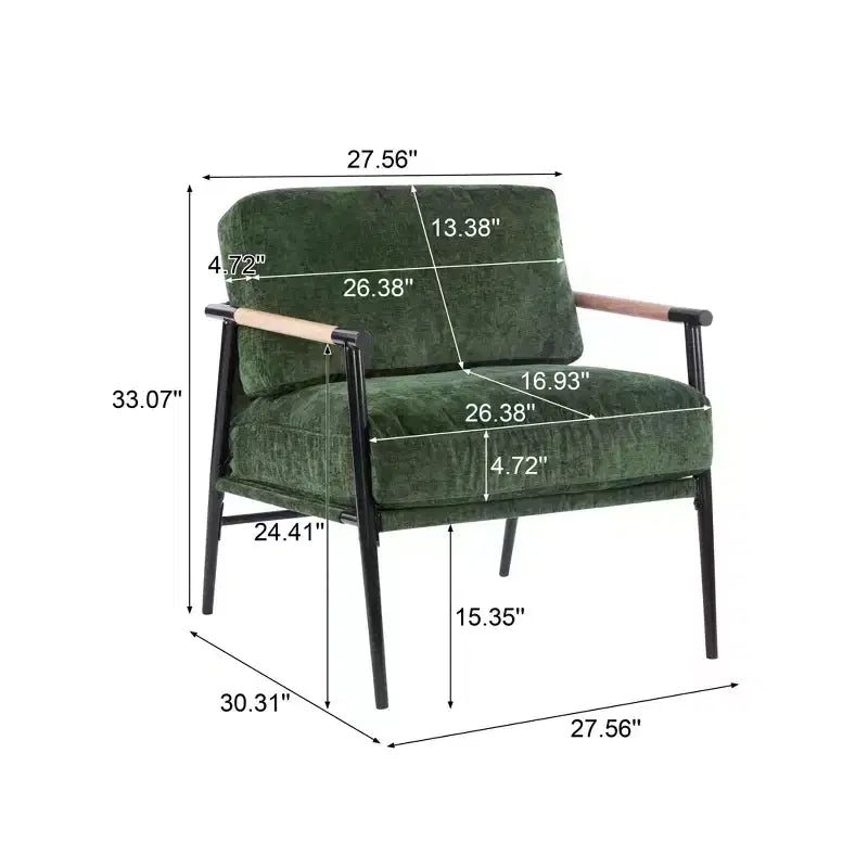MAYEERTY 27.56 Poltrona d'accento moderna, cuscini imbottiti, struttura in metallo minimalista, braccioli in legno, soggiorno, camera da letto, ufficio
