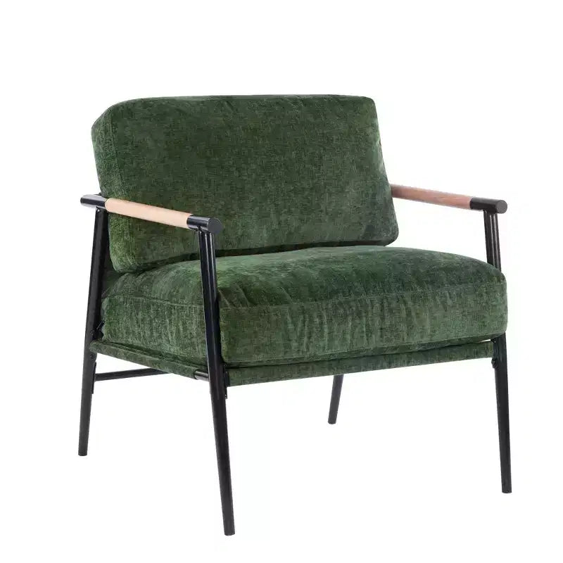 MAYEERTY 27.56 Poltrona d'accento moderna, cuscini imbottiti, struttura in metallo minimalista, braccioli in legno, soggiorno, camera da letto, ufficio