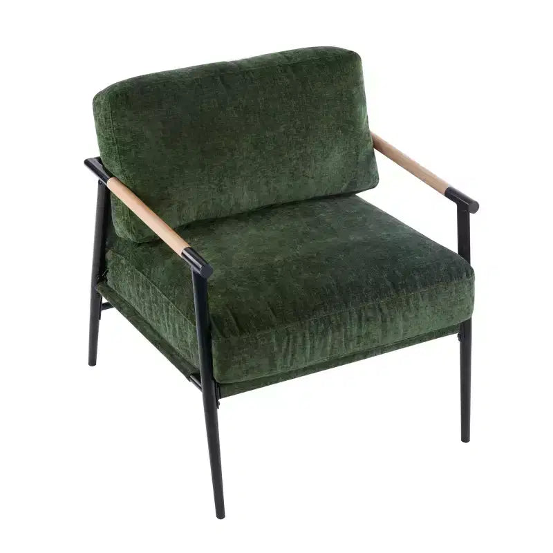 MAYEERTY 27.56 Poltrona d'accento moderna, cuscini imbottiti, struttura in metallo minimalista, braccioli in legno, soggiorno, camera da letto, ufficio