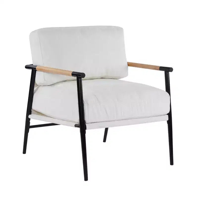 MAYEERTY 27.56 Poltrona d'accento moderna, cuscini imbottiti, struttura in metallo minimalista, braccioli in legno, soggiorno, camera da letto, ufficio