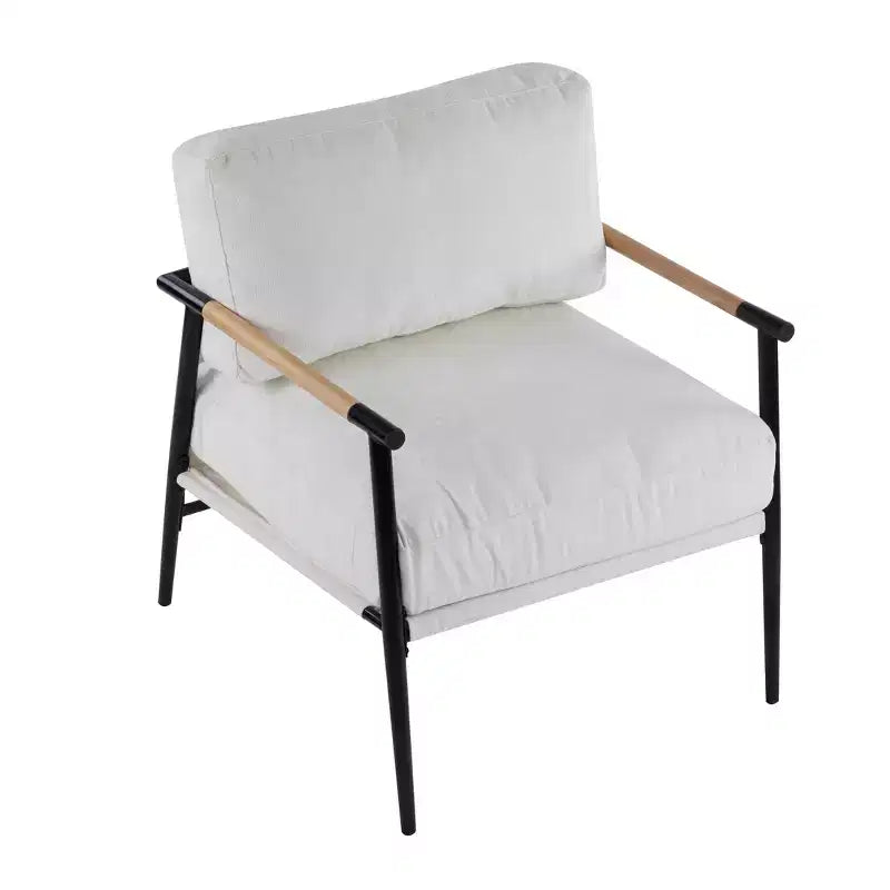 MAYEERTY 27.56 Poltrona d'accento moderna, cuscini imbottiti, struttura in metallo minimalista, braccioli in legno, soggiorno, camera da letto, ufficio