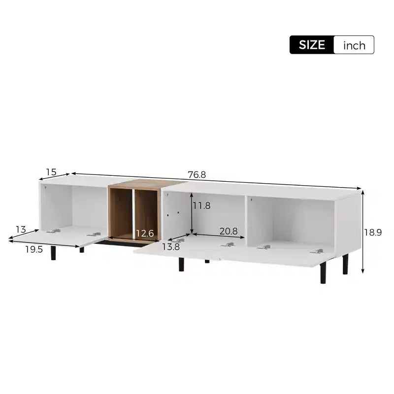 MAYEERTY Mobile TV moderno per TV da 80 pollici con 3 ante, centro intrattenimento con grande armadietto per soggiorno e camera da letto, bianco