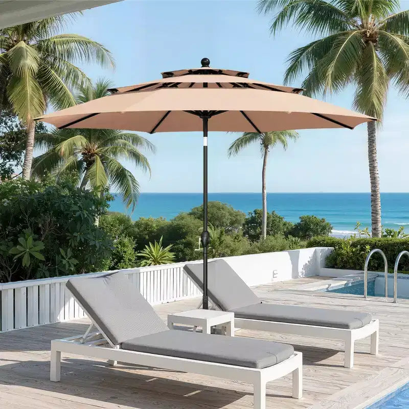 Captiva Designs Set 6 Pezzi Tavolo da Pranzo con Piano a Doghe in Acciaio & Sedie in Metallo con Schienale a Righe & Ombrellone da Giardino