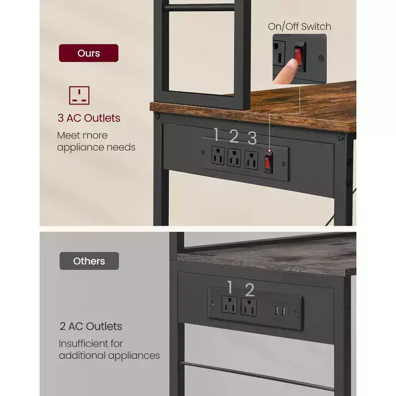 Scaffale per Forno con Presa di Corrente, Ripiano da 65,7 Pollici per Caffè con Mensola Regolabile e 6 Ganci, Supporto per Microonde da Cucina