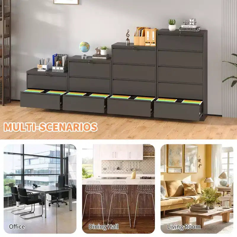 Classificatore orizzontale bloccabile VIYET 40H - Metallo resistente per ufficio domestico, guide silenziose a estensione completa, sistema antiribaltamento, adatto per documenti Letter/Legal/A4/F4