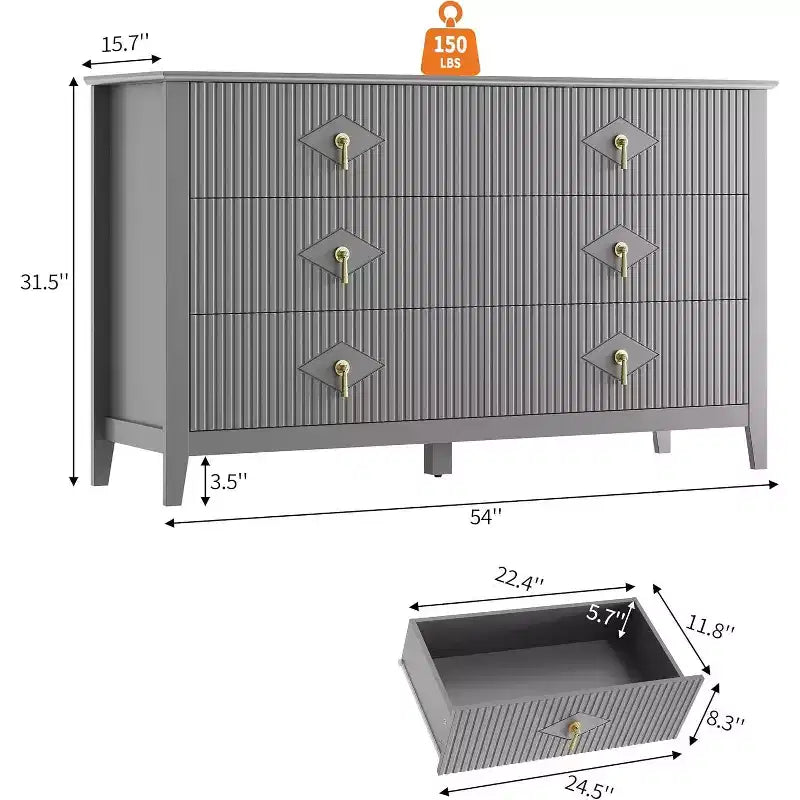 Cassettiera scanalata Acekool 54 a 6 cassetti, mobile contenitore moderno largo con cassetti profondi e kit anti-ribaltamento