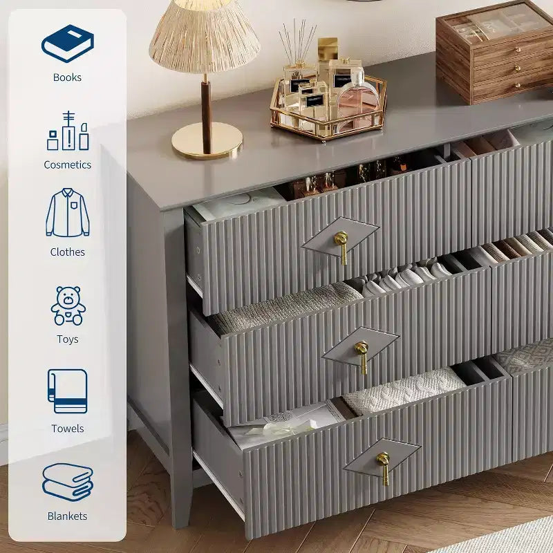 Cassettiera scanalata Acekool 54 a 6 cassetti, mobile contenitore moderno largo con cassetti profondi e kit anti-ribaltamento