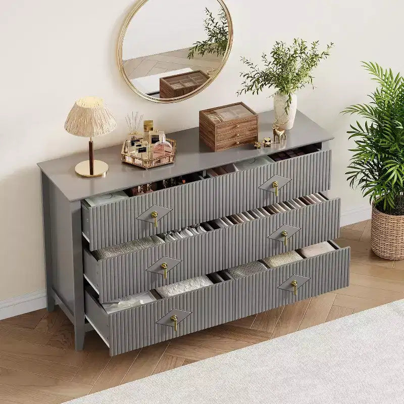 Cassettiera scanalata Acekool 54 a 6 cassetti, mobile contenitore moderno largo con cassetti profondi e kit anti-ribaltamento