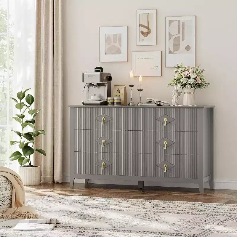 Cassettiera scanalata Acekool 54 a 6 cassetti, mobile contenitore moderno largo con cassetti profondi e kit anti-ribaltamento
