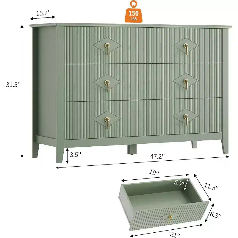 Cassettiera scanalata Acekool 54 a 6 cassetti, mobile contenitore moderno largo con cassetti profondi e kit anti-ribaltamento
