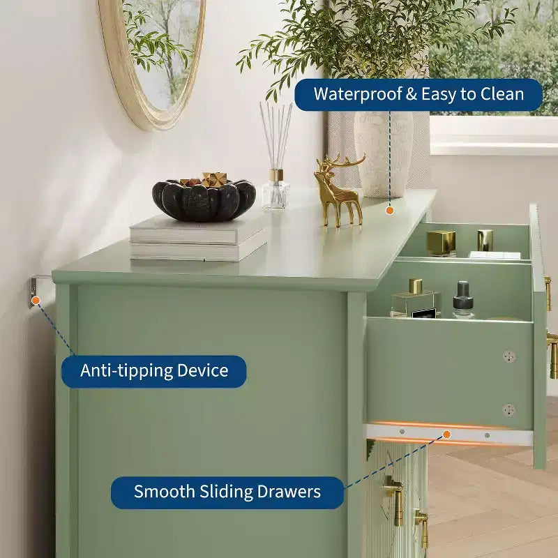 Cassettiera scanalata Acekool 54 a 6 cassetti, mobile contenitore moderno largo con cassetti profondi e kit anti-ribaltamento