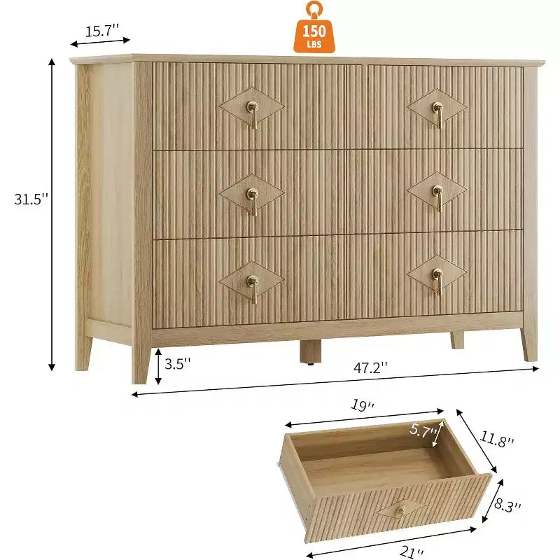 Cassettiera scanalata Acekool 54 a 6 cassetti, mobile contenitore moderno largo con cassetti profondi e kit anti-ribaltamento