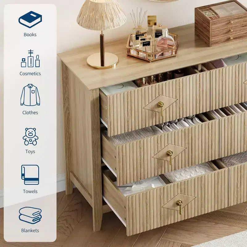 Cassettiera scanalata Acekool 54 a 6 cassetti, mobile contenitore moderno largo con cassetti profondi e kit anti-ribaltamento