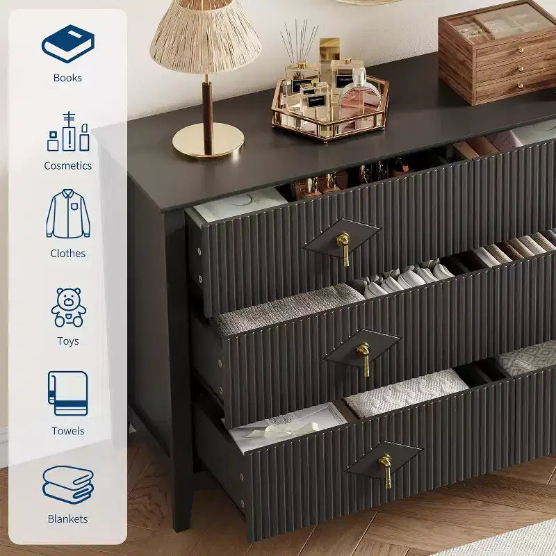 Cassettiera scanalata Acekool 54 a 6 cassetti, mobile contenitore moderno largo con cassetti profondi e kit anti-ribaltamento