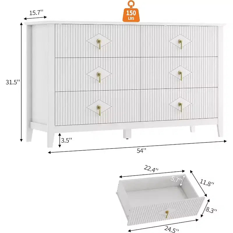 Cassettiera scanalata Acekool 54 a 6 cassetti, mobile contenitore moderno largo con cassetti profondi e kit anti-ribaltamento