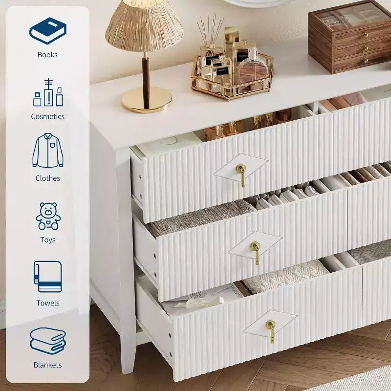 Cassettiera scanalata Acekool 54 a 6 cassetti, mobile contenitore moderno largo con cassetti profondi e kit anti-ribaltamento