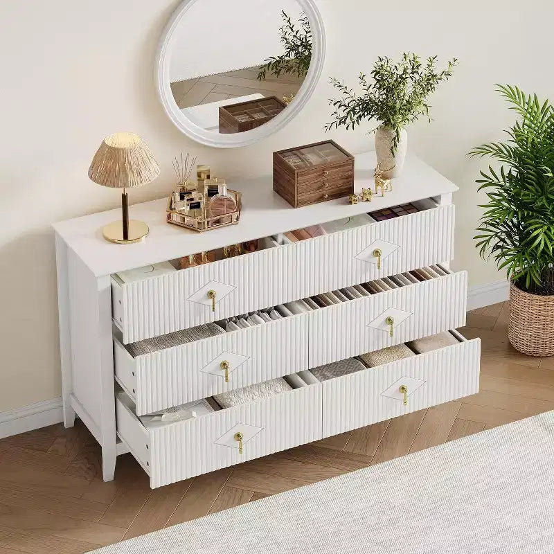 Cassettiera scanalata Acekool 54 a 6 cassetti, mobile contenitore moderno largo con cassetti profondi e kit anti-ribaltamento
