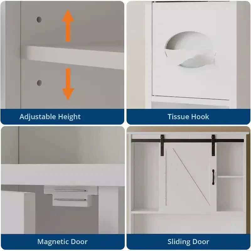 Mobiletto contenitore sopra il WC con ante scorrevoli - Mobiletto bagno sopra il WC con gancio per salviette e ripiani regolabili, bianco