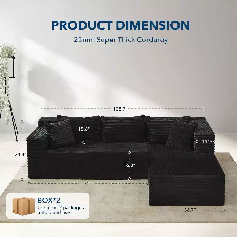 Divano a Combinazione a Forma di Nuvola da 106 Pollici, Divano con Chaise Longue, Divano a L a 3 Posti per Soggiorno, Seduta Profonda in Memory Foam