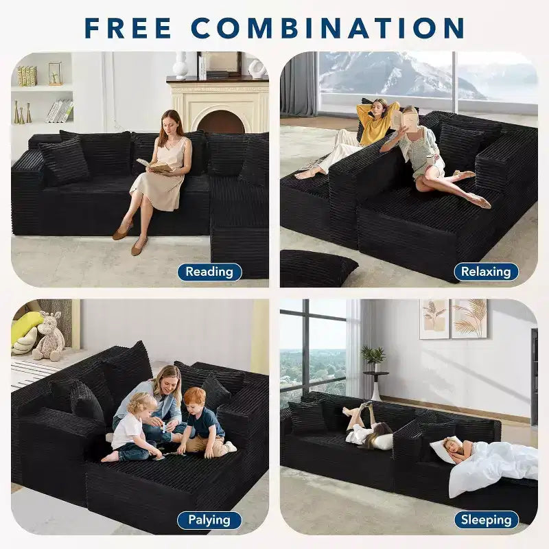 Divano a Combinazione a Forma di Nuvola da 106 Pollici, Divano con Chaise Longue, Divano a L a 3 Posti per Soggiorno, Seduta Profonda in Memory Foam