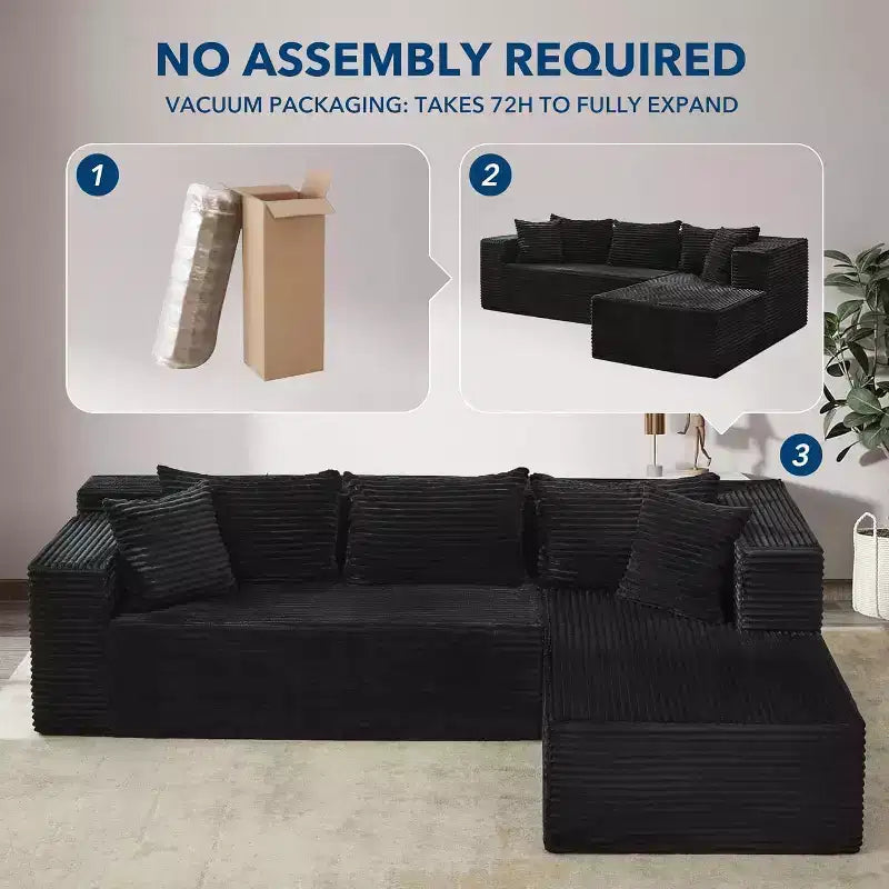 Divano a Combinazione a Forma di Nuvola da 106 Pollici, Divano con Chaise Longue, Divano a L a 3 Posti per Soggiorno, Seduta Profonda in Memory Foam